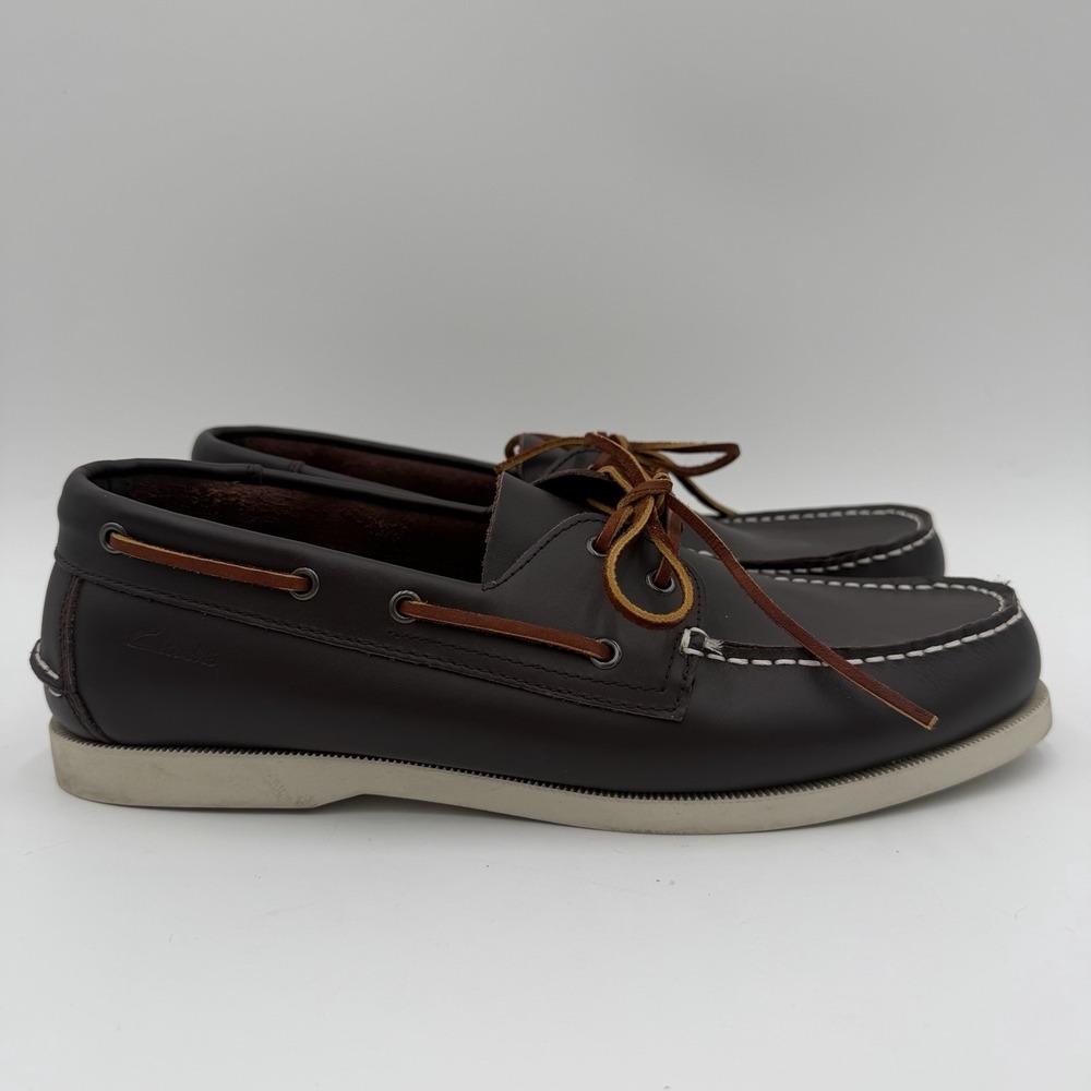 Clarks Brown Leather Boat Shoes Mens Size 11.5‎ Classic Slip On Comfort Loafer